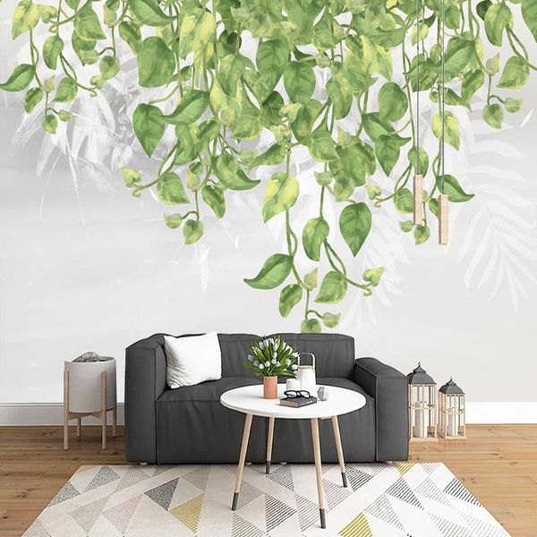 

wallpapers custom any size mural wallpaper modern hand painted 3d plant green leaf vines fresco living room tv sofa papel de parede tapety