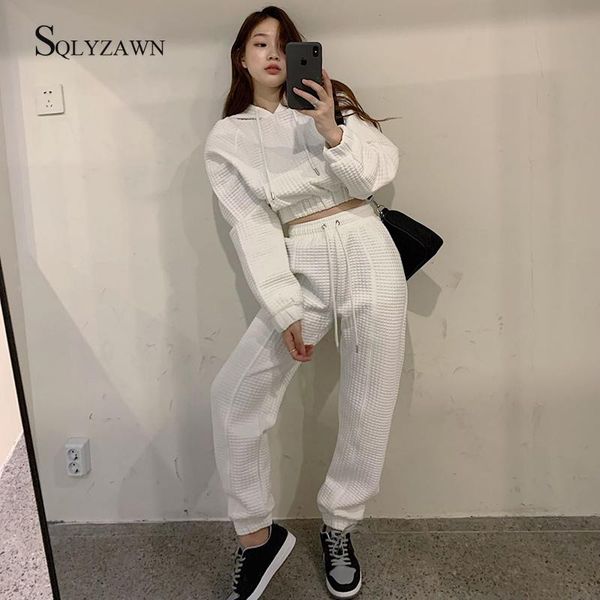 

winter fashion white plaid big pocket cropped pullovers brand casual wear drawstring sweatshirt women's hooded short hoodies & sweatshi, Black