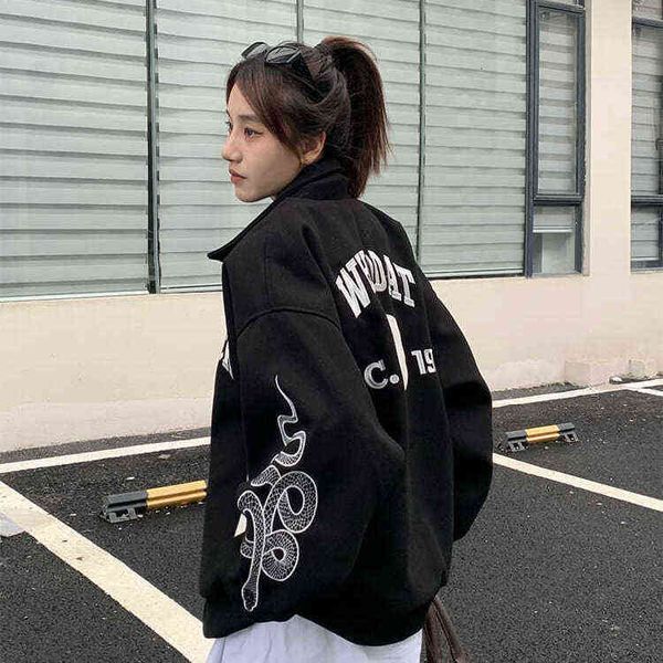 

women's jackets american street mask carta impressÃ£o jaqueta feminina solta outono moda novas s para mulher 6wxw, Black;brown