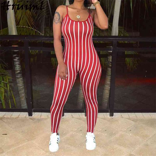 

striped workout bodysuit spaghetti strap fashion skinny jumpsuit summer playsuit party club rompers ropa de mujer 210513, Black;white