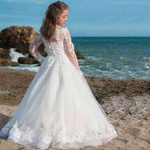

casual dresses the comers flower girls long sleeves ball gowns with sash pearls holy first communion ed as princess, Black;gray