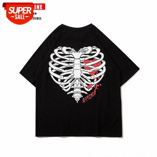 

american retro high street tide brand skull love short-sleeved t-shirt ins couple half-sleeved bottoming hip-hop #8s5i, White;black