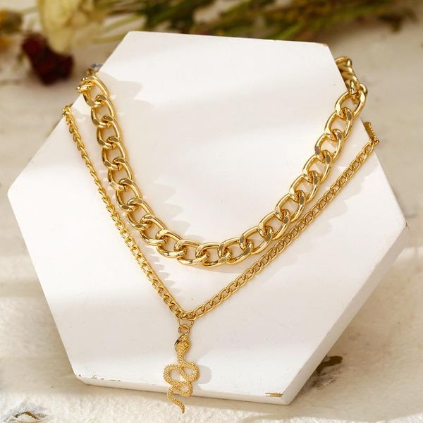

fashion snake shape pendant necklace creative personality punk style thick chain multi-layer jewelry gift accessories necklaces, Silver