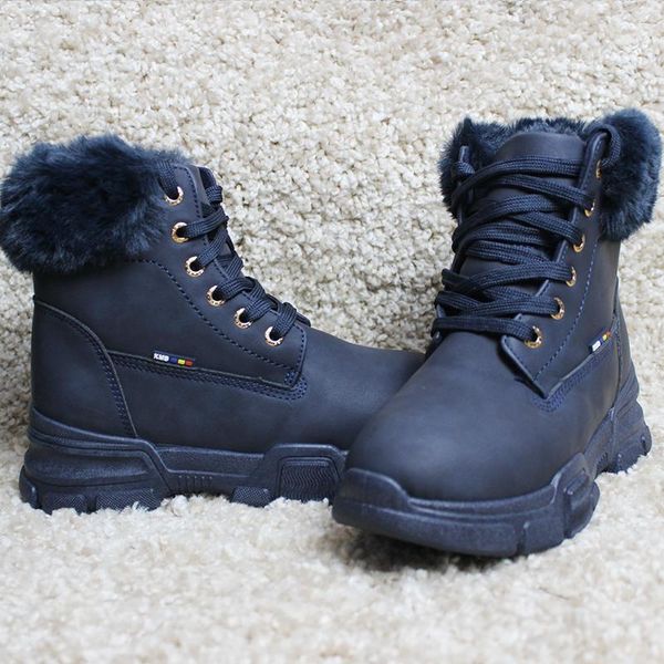 

boots winter women fashion warm sneaker ladies casual comfortable non-slip lace-up short plush snow women's cotton shoes, Black