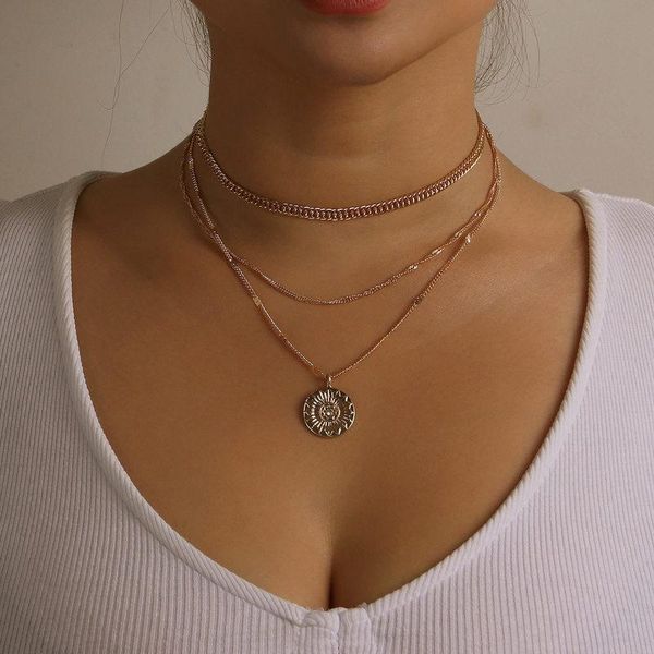 

pendant necklaces vintage multilayer round coin choker necklace for women gold silver color wedding party fashion jewelry