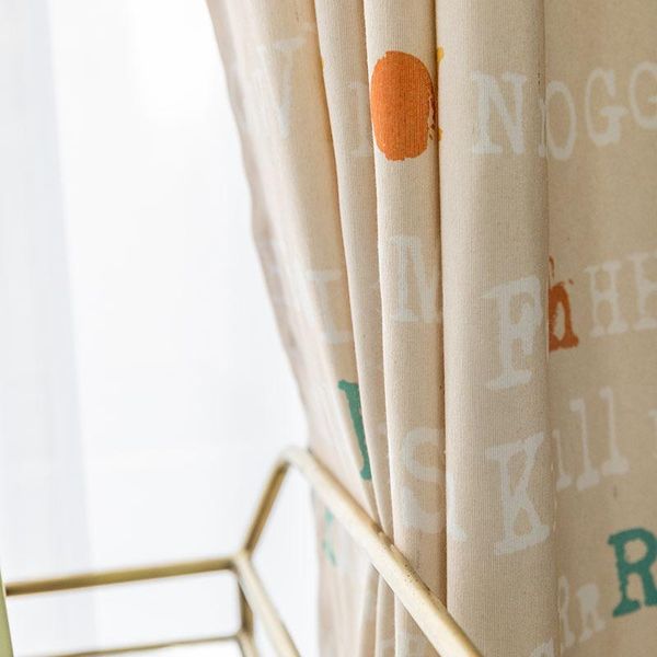

simple fresh natural cartoon cotton linen english alphabet printing baby girl children's room curtains for living bedroom curtain & dra