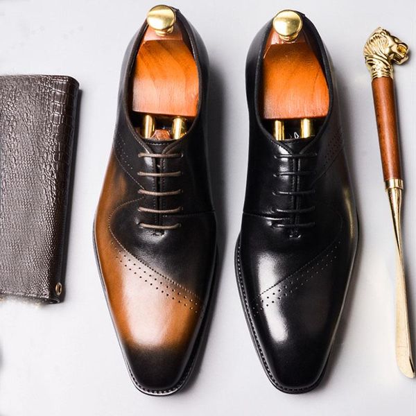 

dress shoes mens formal genuine leather oxford for men black 2021 wedding laces brogues