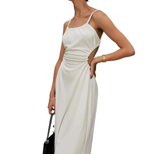 

casual dresses y2k backless spghetti strap halter white maxi dress hollow out robe bodycon sundresses women party clubwear vestidos, Black;gray