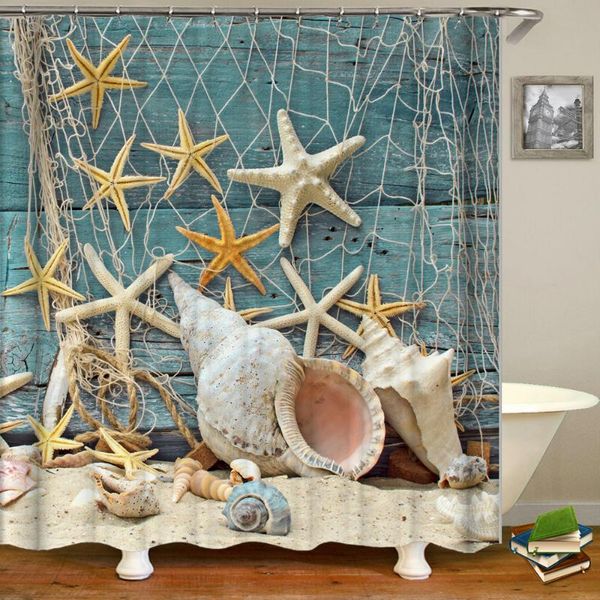 

shower curtains 3d printing sea view beach shell surf bathroom curtain waterproof polyester cloth with hook bath home decor