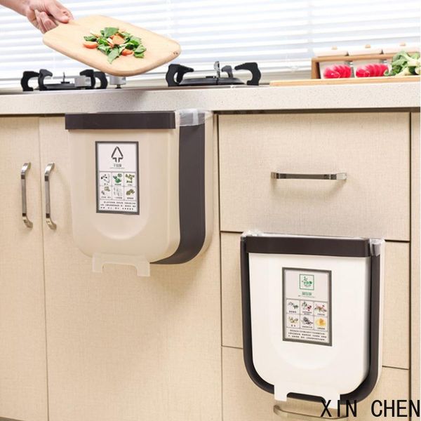

waste bins 1pcs 9l folding bin wall mounted trashcan kitchen cabinet door hanging trash can for bathroom toilet garbage storage