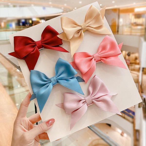

summer girls cute candy satin double bow ornament hair clips lovely sweet alloy barrettes hairpins kids accessories, Slivery;white