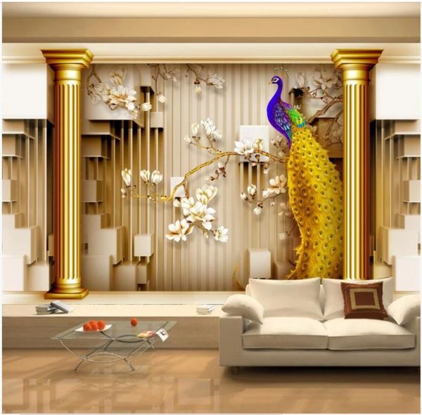 

wallpapers custom po 3d wallpaper court-style gold peacock background home decor living room wall murals for walls 3 d