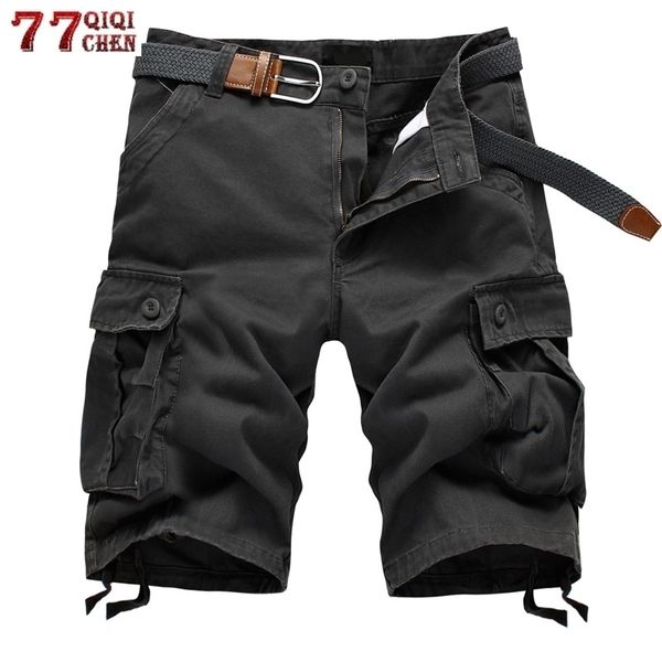 Sommer Herren Cargo Shorts Baggy Multi Pocket Military Tactical Zipper Breeches Plus Größe 44 Baumwolle Lose Arbeit Casual Shorts 210329