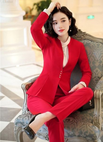 

novelty red fashion styles 2021 autumn wiinter formal women business suits with pants and jackets coat ladies blazers pantsuits women's, White