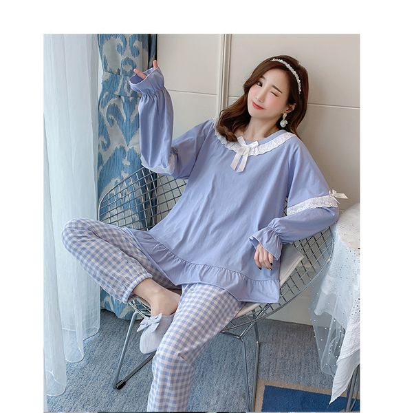 

women's sleepwear women's sleepwear long sleeve cotton pajamas set spring autumn o neck student's plaid nightwear pyjamas cas, Black;red