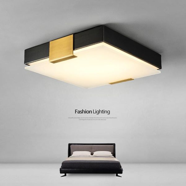 

all copper light luxury square ceiling lights creative personality simple modern retro black led bedroom