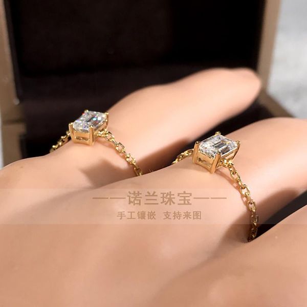 

cluster rings 14k yellow gold women ring resizable moissanite diamonds 1 2 3 45 ct rectangle emerald wedding party engagement anniversary, Golden;silver