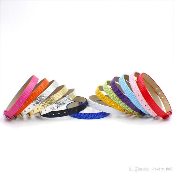 

wholesale 100 strips 8mm wide / 21cm length PU Leather snake skin wristband bracelet fit for 8mm diy slide charms, Golden;silver