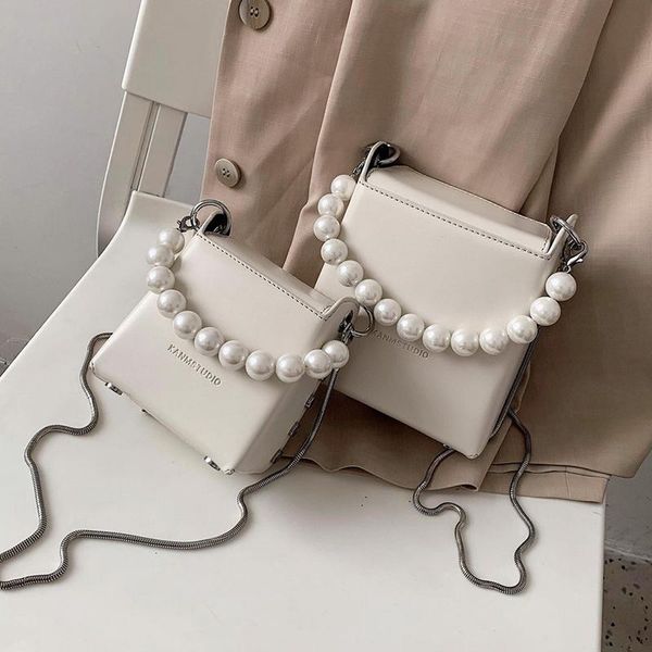 

evening bags mini pearl design crossbody for women 2021 summer simple box shape shoulder handbags female travel cross body bag