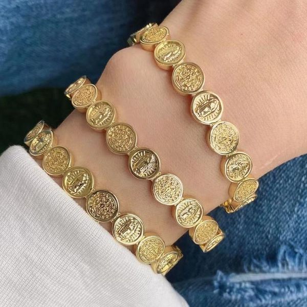 

bangle 5pcs trendy charm geometric round jesus bangles metal open cuff jewelry for women men, Black
