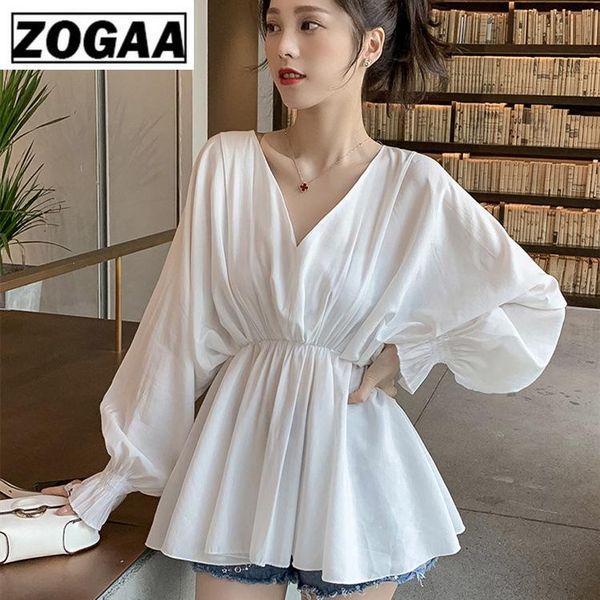 

women's blouses & shirts comfortable women summer deep v-collar bat sleeve waist collection solid color shirt for clothing, White