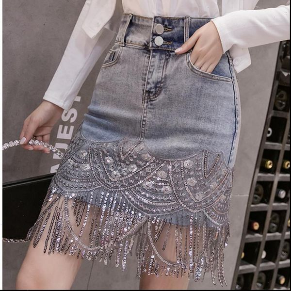 

womens skirt pantalones cortos mujer summer streetwear shorts women hand studded diamond tassels chain light blue denim, Black