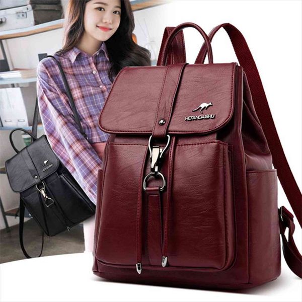 

women backpack vintage travel soft leather large capacity bookbag school bags for teenage girls