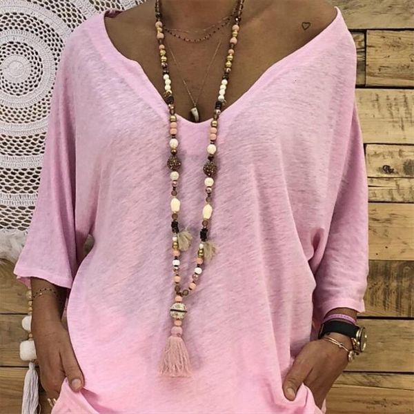 

blusas summer loose chiffon women blouses v neck solid casual, White