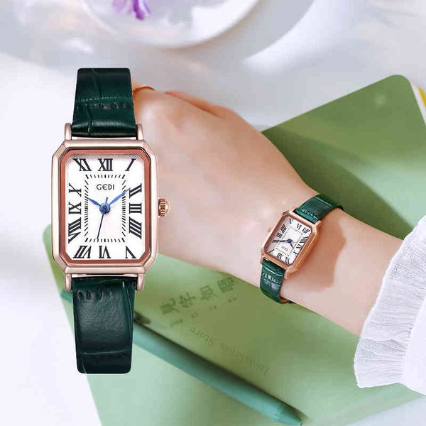 2021 rechteck Frauen Uhren Elegante Damen Quarz Armbanduhren Luxus Marke Grüne Weibliche Leder Uhr Montre Femme