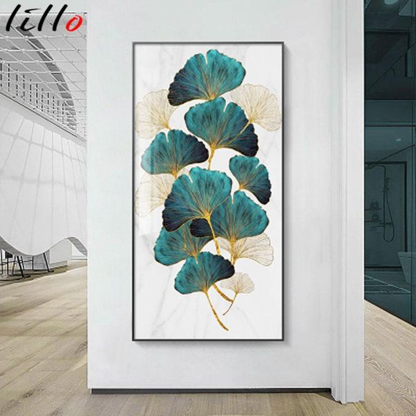 

paintings green gold leaf plants abstract nordic poster canvas print painting wall art modern picture living room entrance decoration
