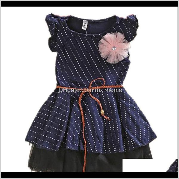 

girls fashion dark blue sleeveless dots stripe flower kids girl dress with belt summer xjnjw 8supc, Red;yellow