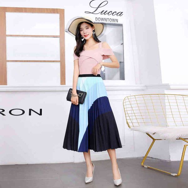 

skirts creative 2022 summer sweet temperament women's drs long pleated half skirt, Black
