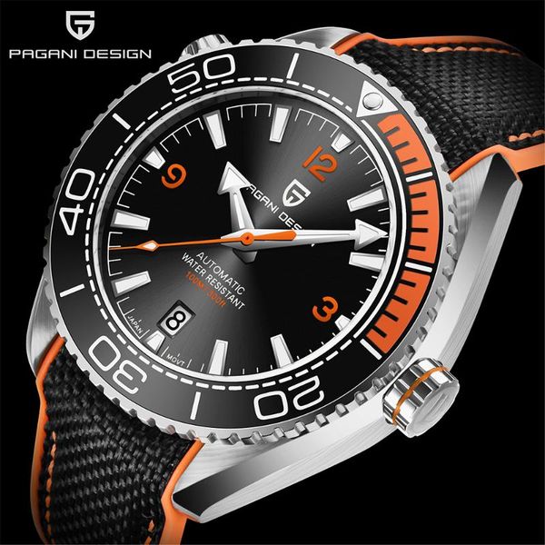 

wristwatches pagani design ceramic bezel men mechanical fashion sapphire glass waterproof watch nh35a automatic, Slivery;brown