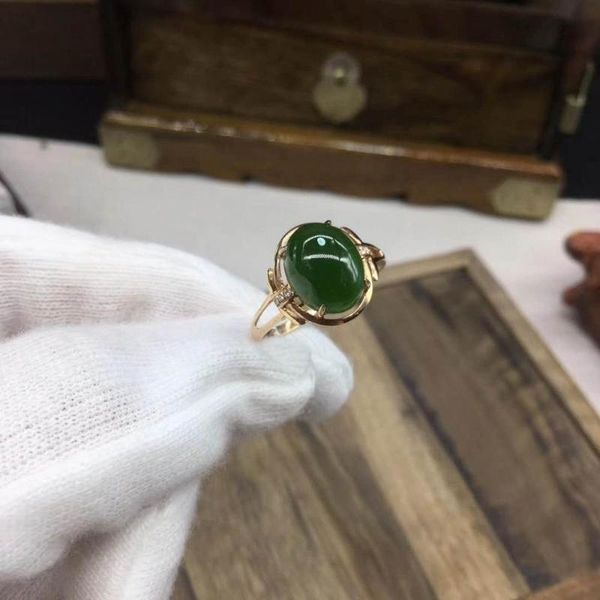 

cluster rings real 18k gold ring natural and jade stone, Golden;silver