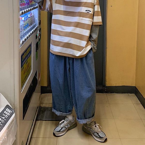 

men's jeans 2021 ulzzang baggy men clothing kpop clothes loose fashion blue denim pants korean style casual straight-leg male