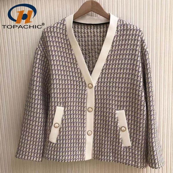 

women's wool & blends 6 25 high end quality early autumn contrast color plaid v-neck tweed cardigan coat women, Black