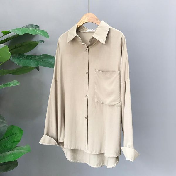 

women's blouses & shirts fashion causal solid color 2021 spring summer long sleeve turn-down collar female blusas mujer, White