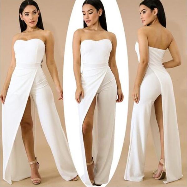 

women's jumpsuits & rompers women elegant solid split jumpsuit sleeveless fashion tube asymmetric wide leg, Black;white