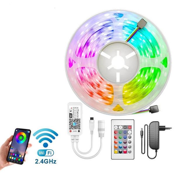 

strings 5m 10m wifi led light with rgb waterproof smd dc12v string diode flexible ribbon controller + adapter plug