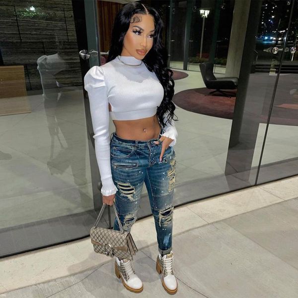 

women's jeans rmsfe 2021 early autumn women white dot ribbon open bag zipper hole sticker fashion long, Blue