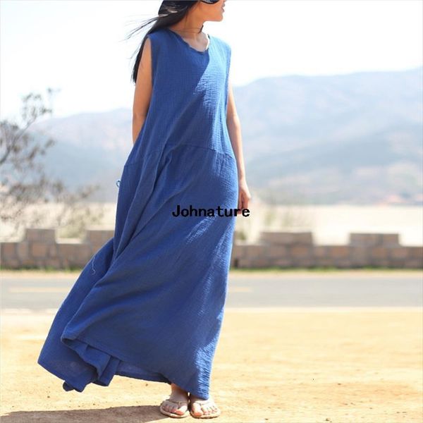 

sleeveless summer style double cotton women dresses casual loose belt o neck vintage maxi tank original, Black;gray