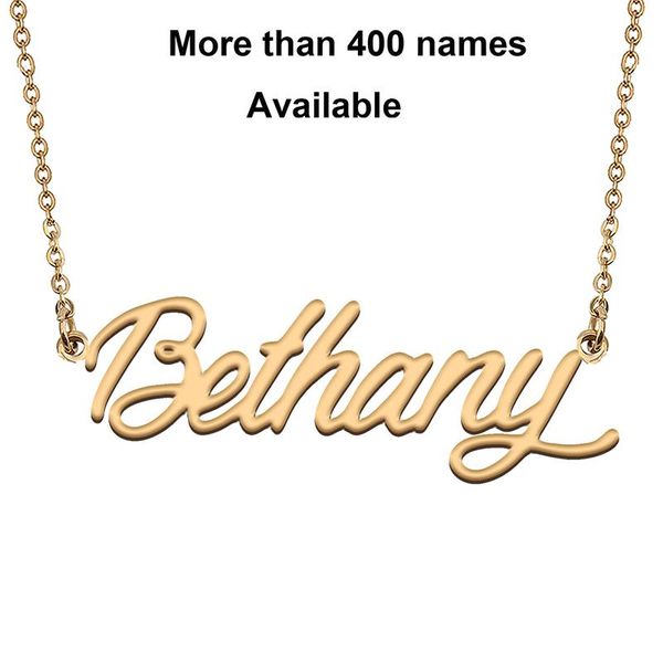 

chains cursive initial letters name necklace for bethany birthday party christmas year graduation wedding valentine day gift, Silver