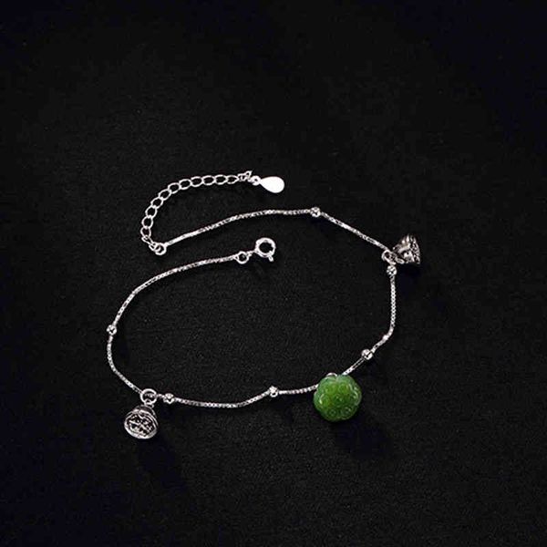

miqiao women natural hetian jasper lotus anklet 925 sterling silver 20 cm adjustable female bracelet on the leg chain, Red;blue