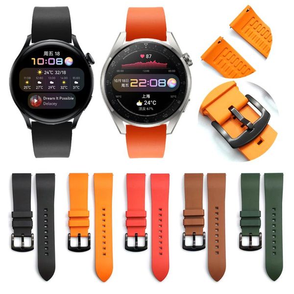 

watch bands easyfit fluorine rubber strap for huawei 3/gt 2 pro/gt2 46mm 42mm silicone band watchband bracelet wristband, Black;brown