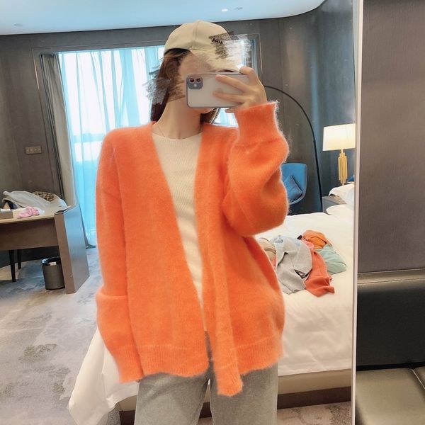 

shawl cardigan 9285 mohair sweet long sleeve temperament commuter sweater v-neck coat net red same style, White