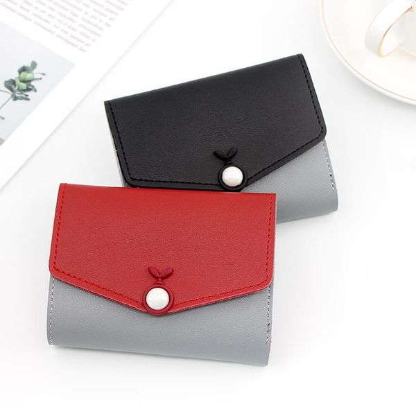 

wallets ladies purse short version small three fold pocket bag multi-card zero wallet card, Red;black