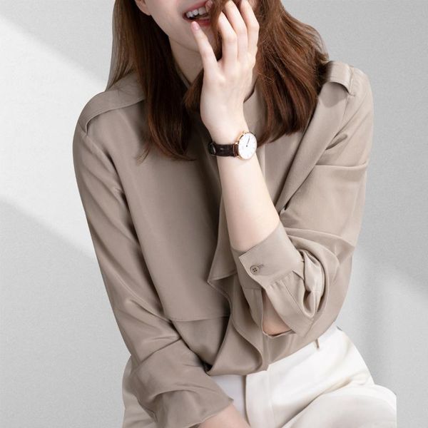 

women's blouses & shirts 2021 spring and summer full temperament epaulette windbreaker double layer ruffled collar long-sleeved silk sh, White