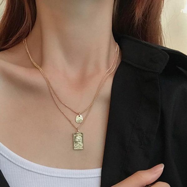 

pendant necklaces cold wind portrait double necklace, worn by women with a trendy niche design sense of collarbone chain, Silver