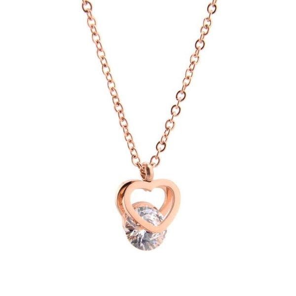 

chains stainless steel delicate minimalism rose gold women zircon stone heart pendant necklace jewelry gift for him, Silver