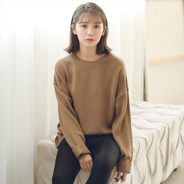 

all match basic style womens sweater loose casual fashion solid o neck long sleeve female sweaters, White;black